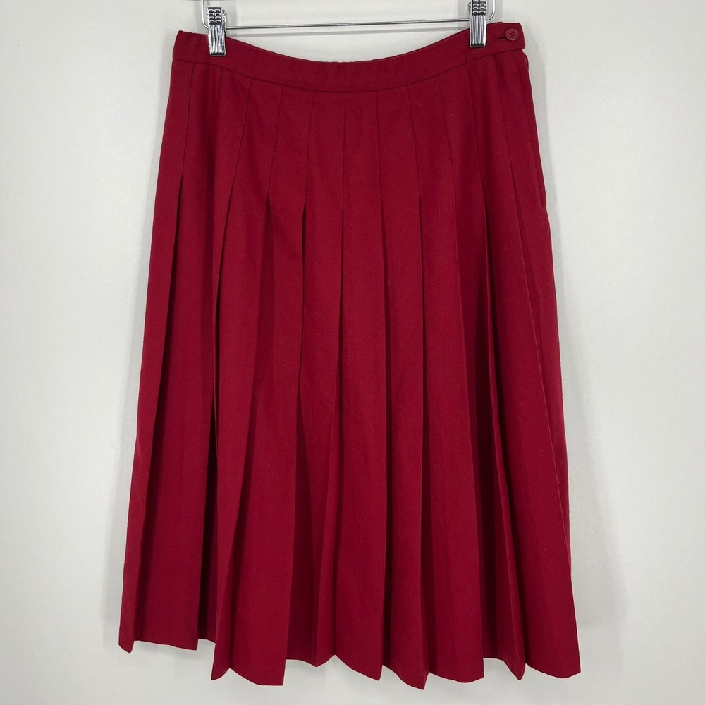 Pendleton Petite Red 100% Pure Virgin Wool Pleated Midi Skirt Made USA Size 14